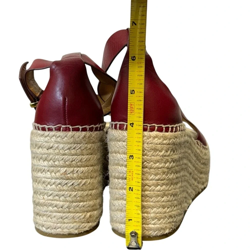 & Other Stories Red Leather Platform Espadrille Wedge Sandals - Size 38‎ / US 8